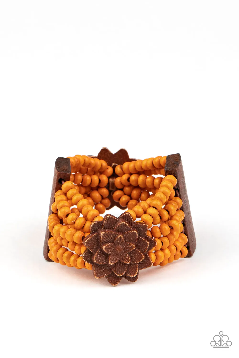 Paparazzi - Tropical Sanctuary - Orange  Floral Wood Bracelet