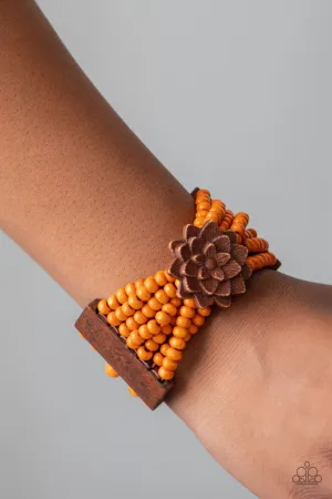 Paparazzi - Tropical Sanctuary - Orange  Floral Wood Bracelet