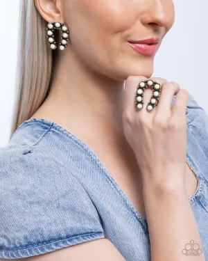 Paparazzi Wild West Wonder and Wild West Whisper - White Ring and Earrings 2 Piece Set
