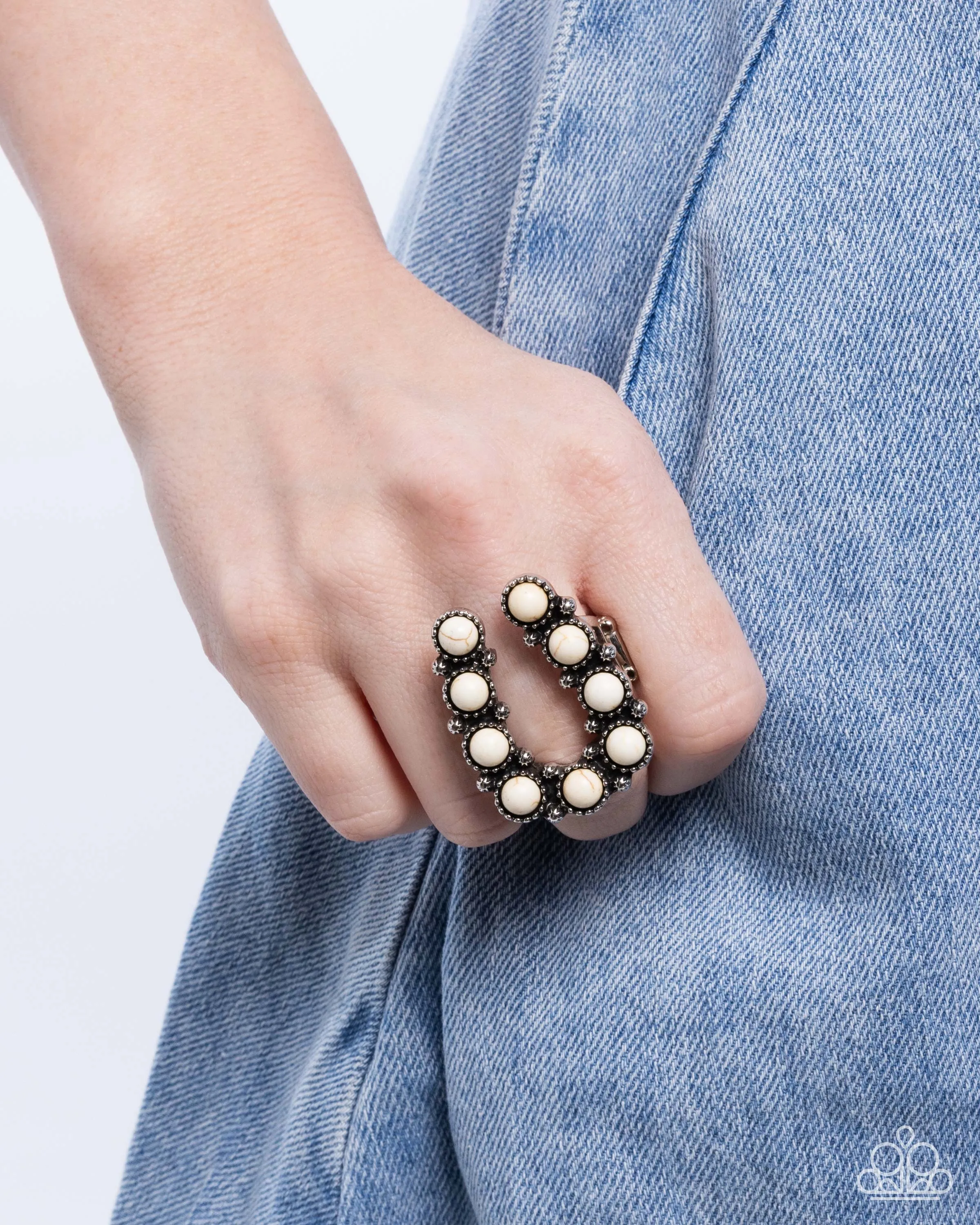 Paparazzi Wild West Wonder and Wild West Whisper - White Ring and Earrings 2 Piece Set