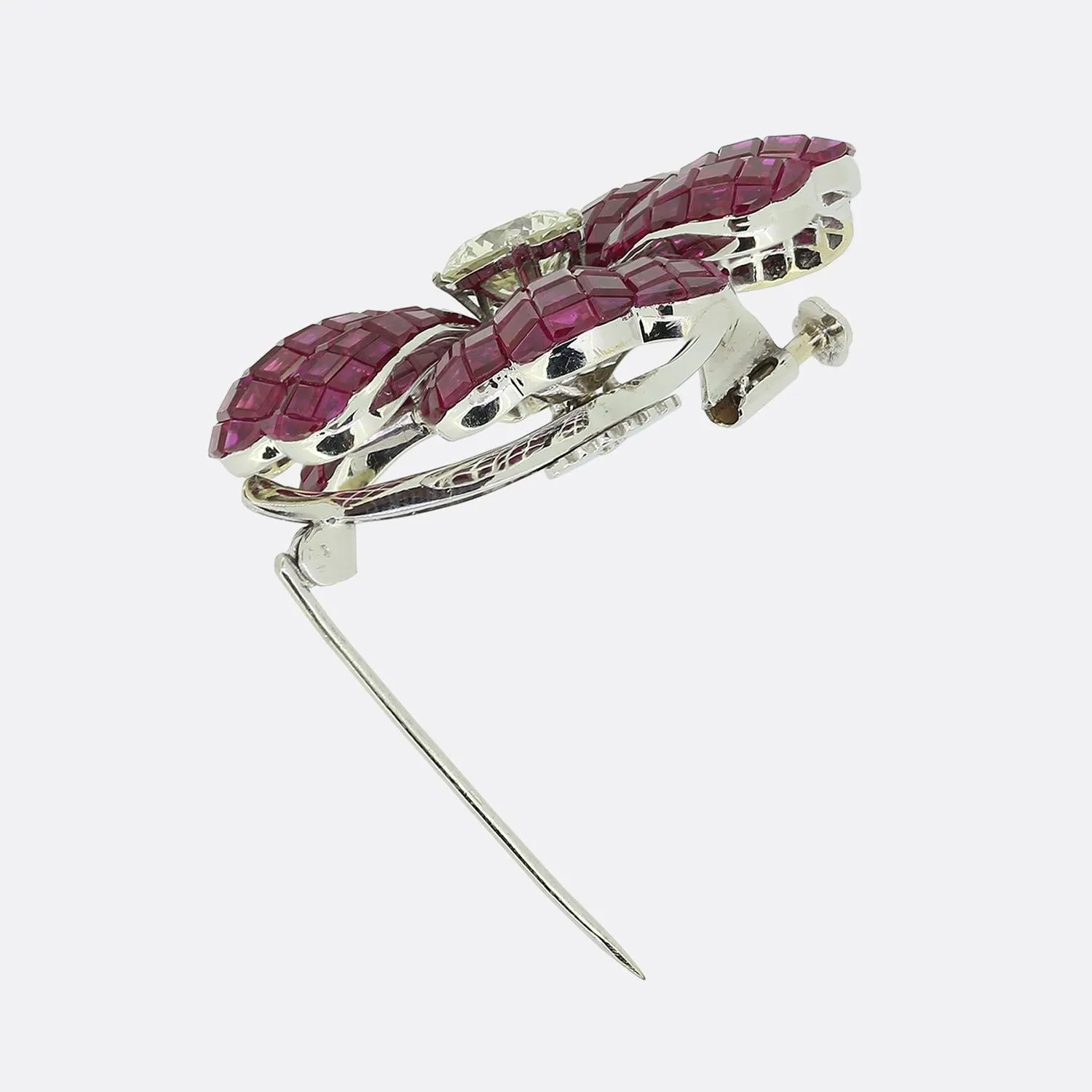 Pederzani Ruby and Diamond Flower Brooch Pendant