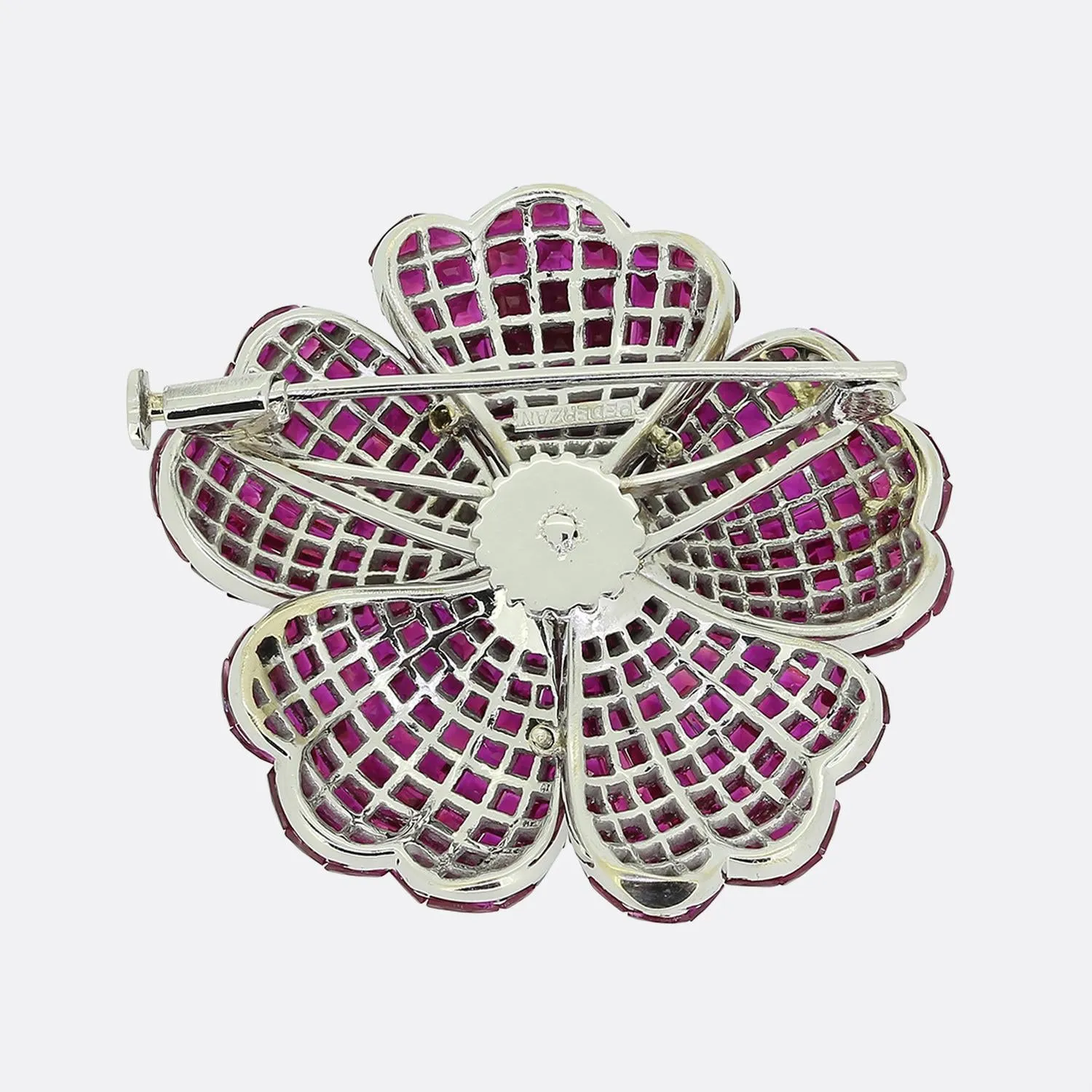 Pederzani Ruby and Diamond Flower Brooch Pendant