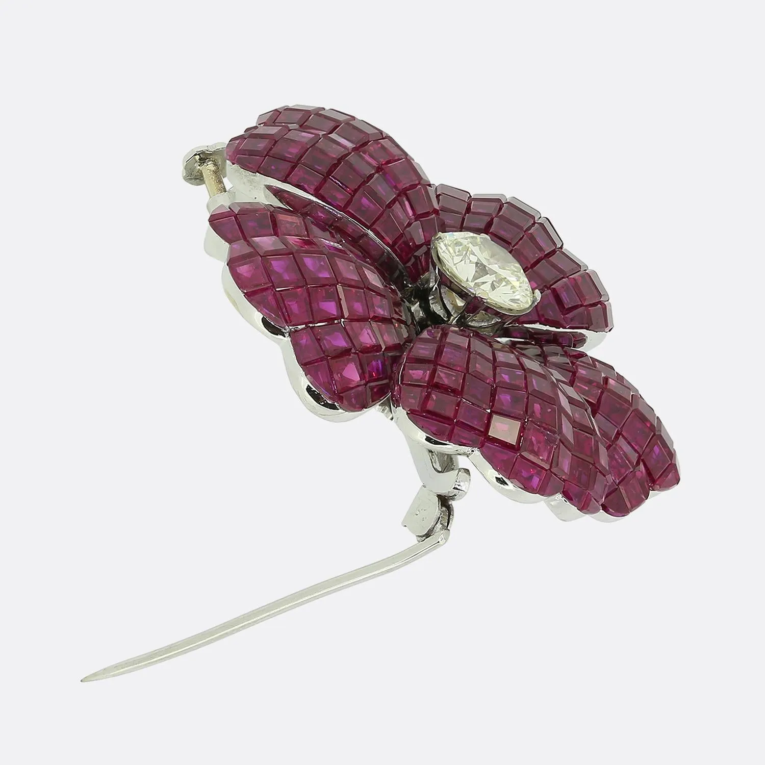 Pederzani Ruby and Diamond Flower Brooch Pendant