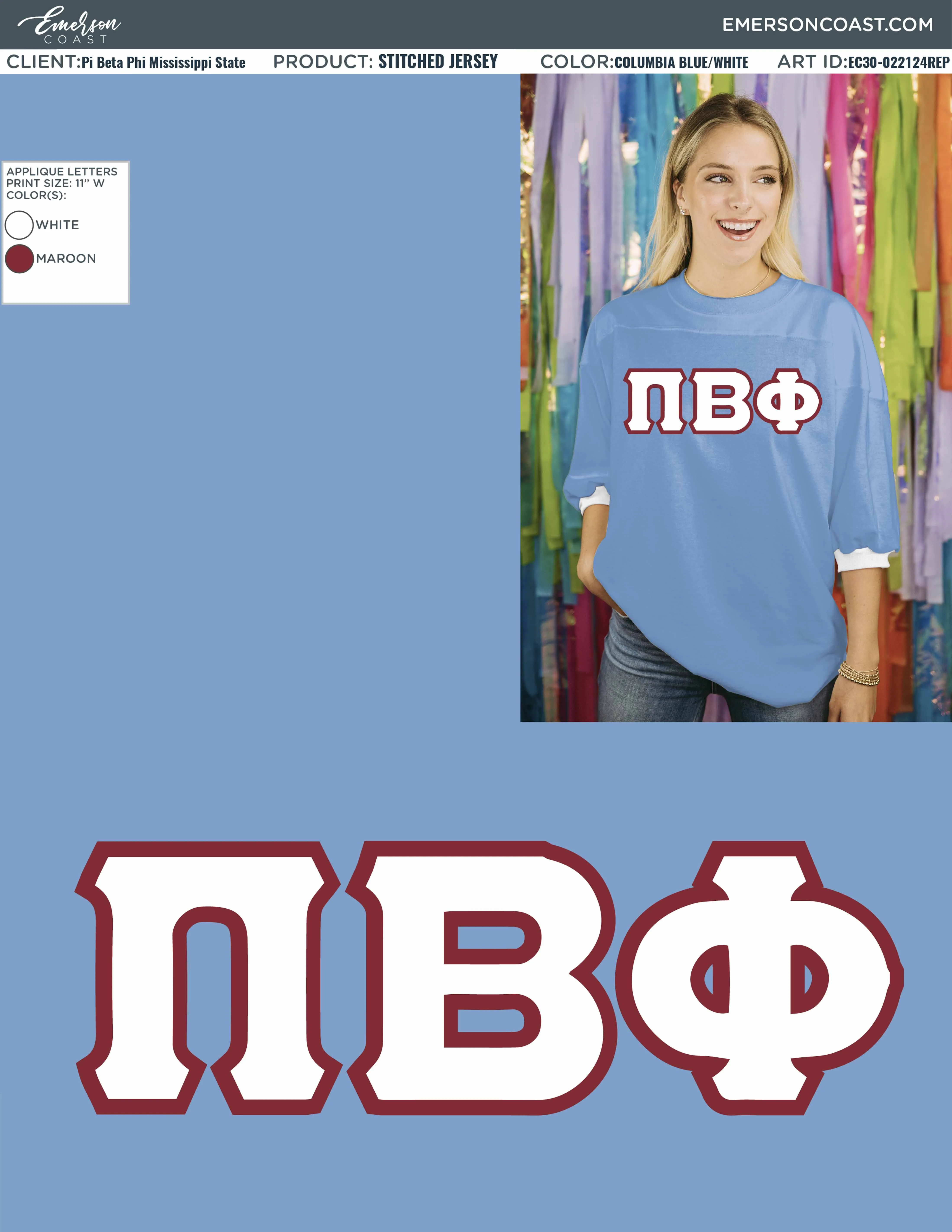 Pi Beta Phi Recruitment and Bid Day Greek Letter Jersey