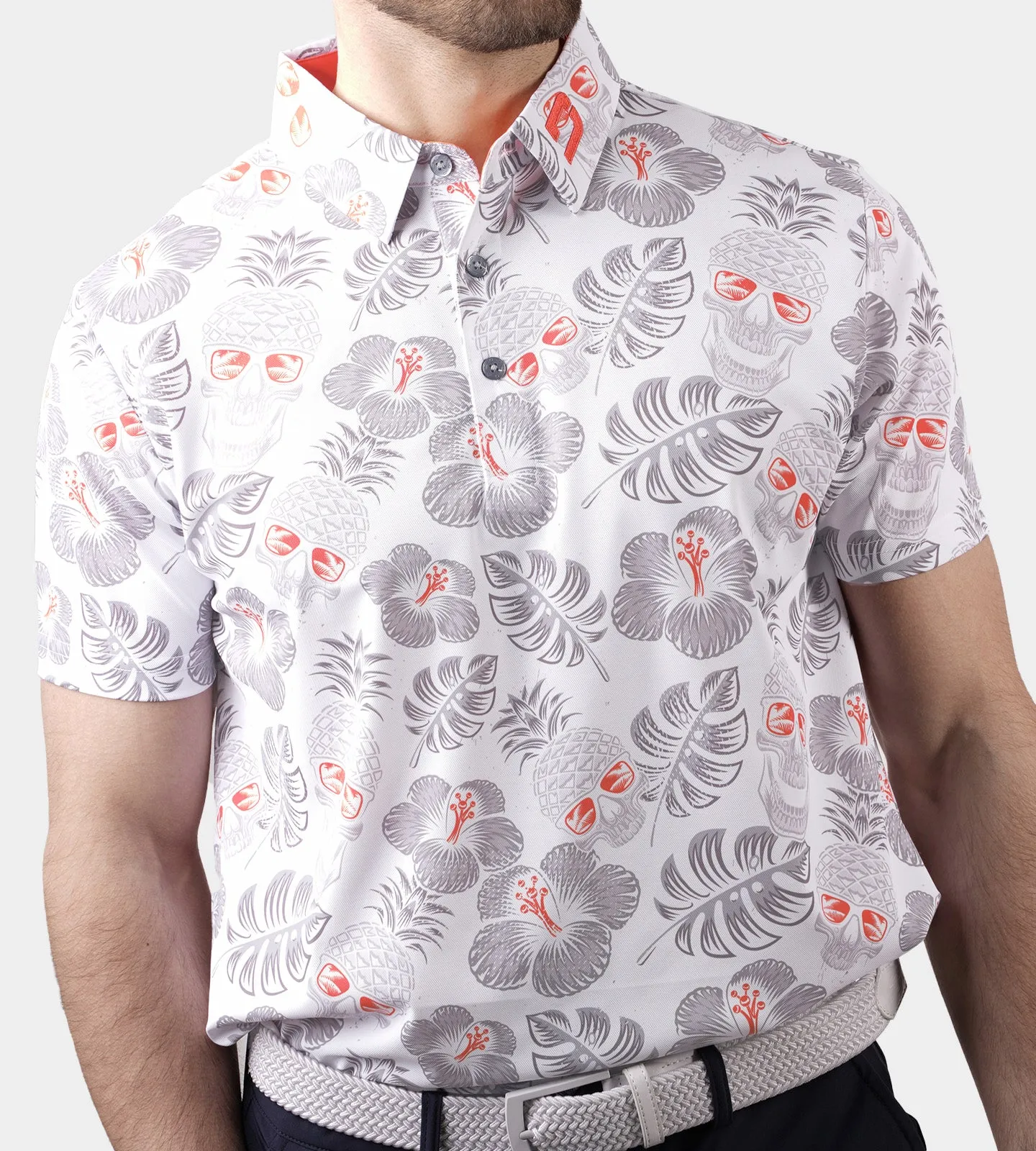 PINEAPPLE SKULLZ POLO - WHITE / ORANGE