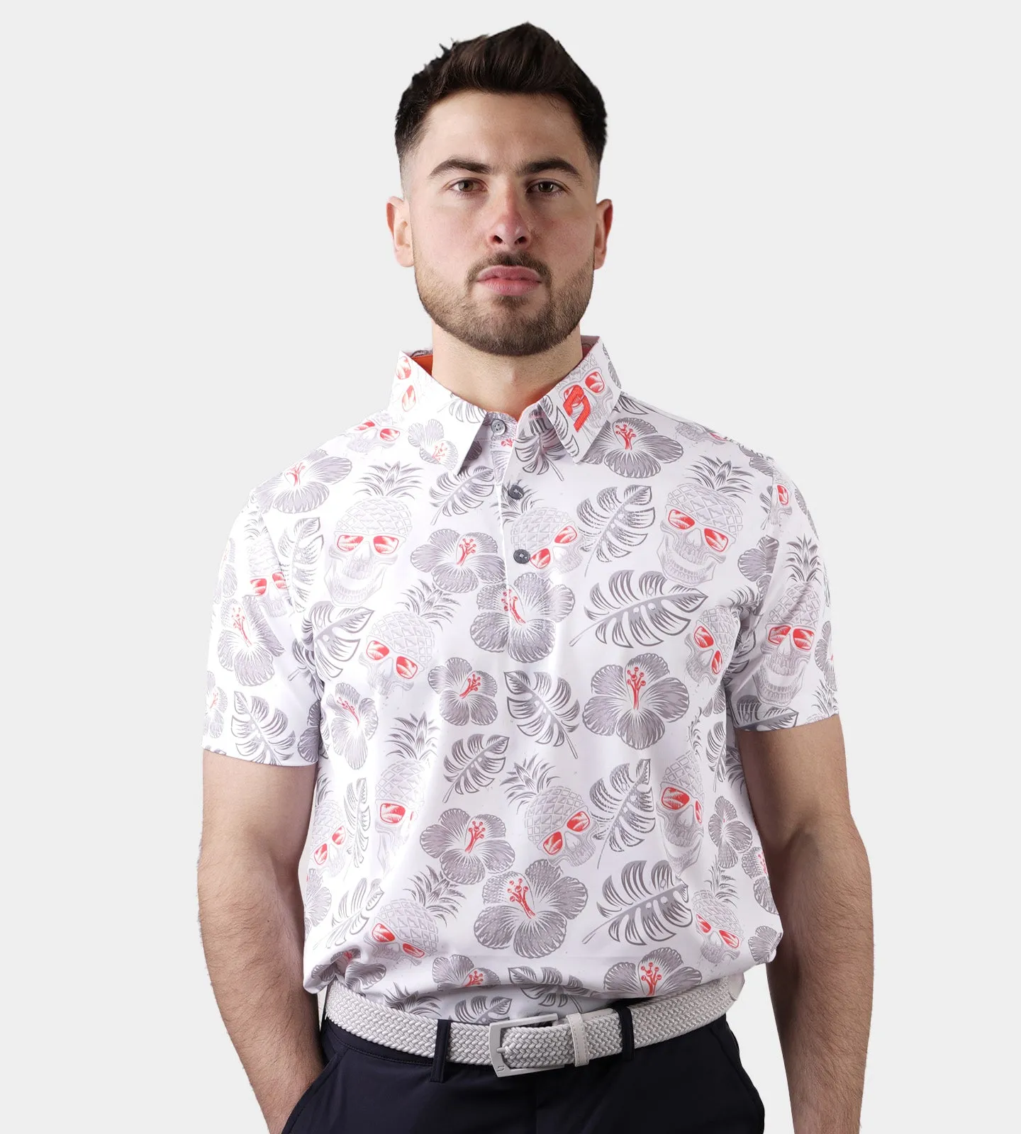 PINEAPPLE SKULLZ POLO - WHITE / ORANGE