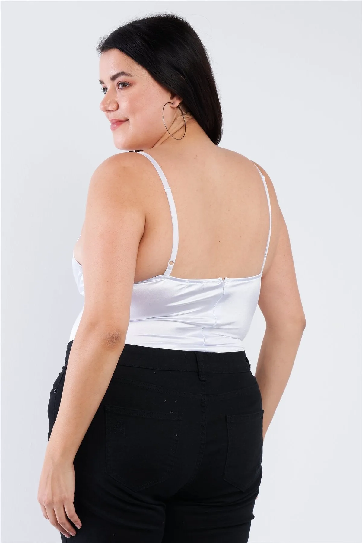 Plus Size Silk Chain Spaghetti Strap High Thong Center Cut Out Bodysuit