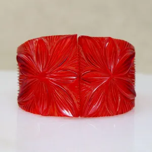 Polynesian Motif Red Bakelite Clamper Bracelet