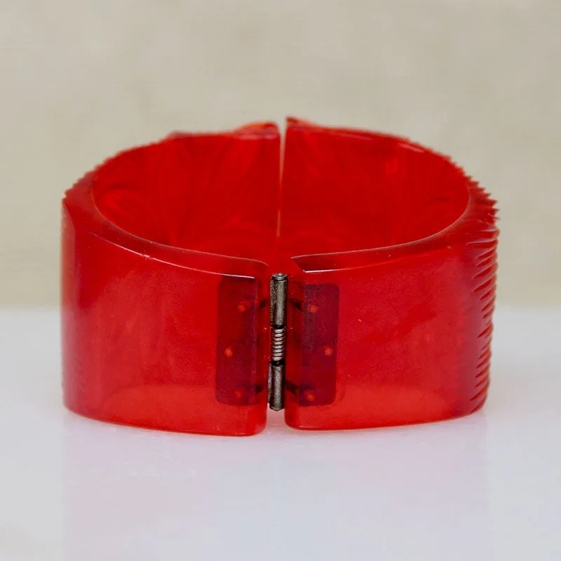 Polynesian Motif Red Bakelite Clamper Bracelet