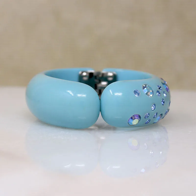 Powder Blue Clamper Bracelet with Rhinestones by Weiss