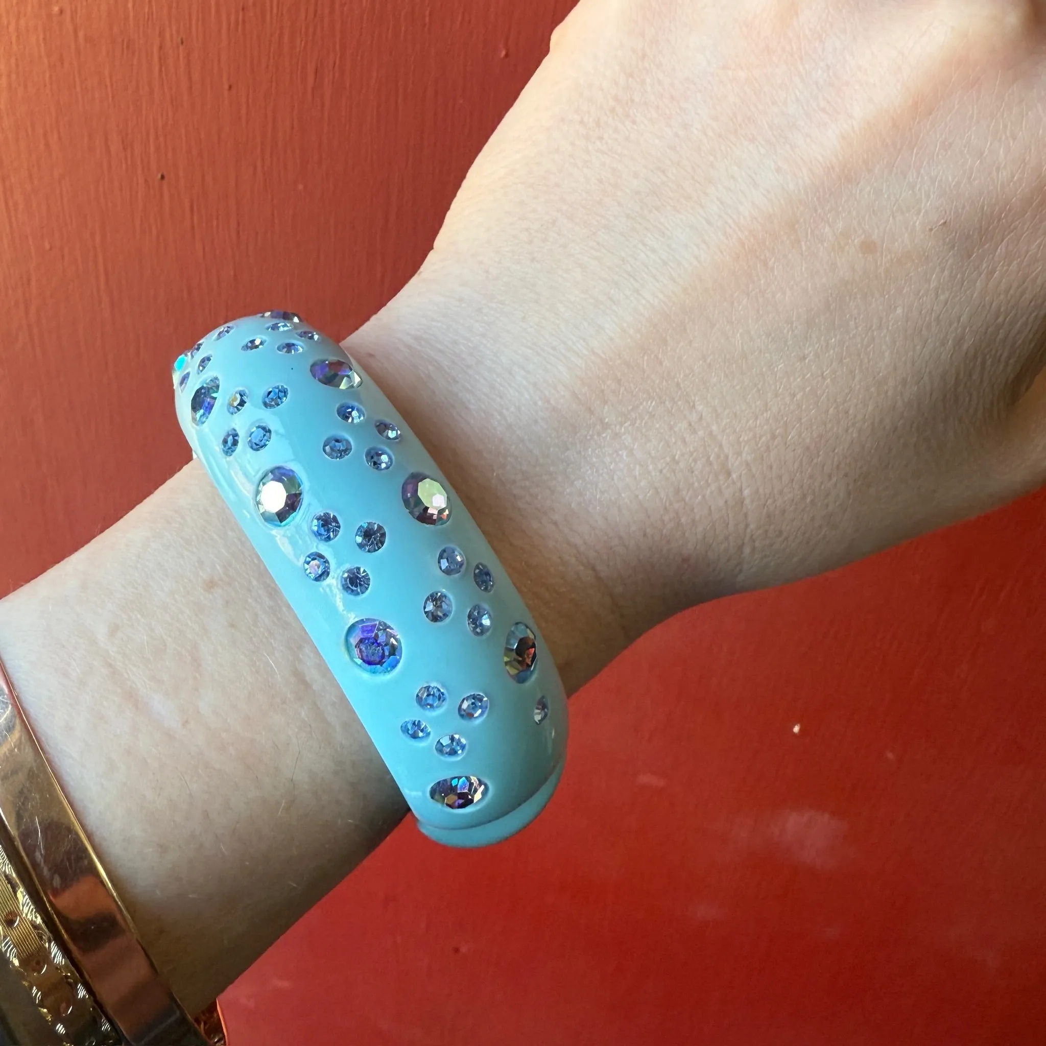 Powder Blue Clamper Bracelet with Rhinestones by Weiss
