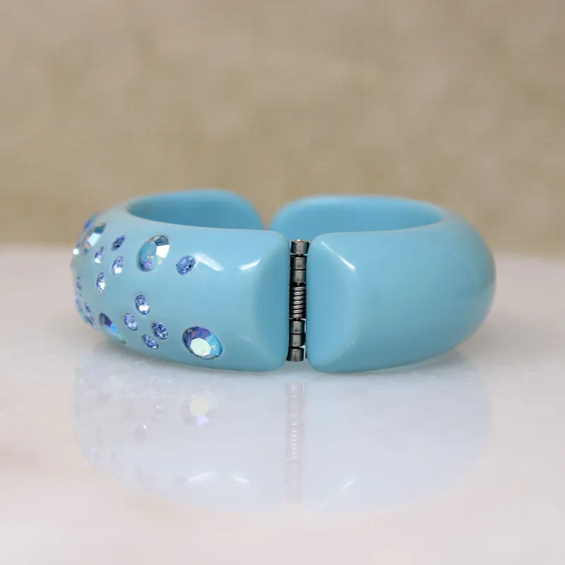 Powder Blue Clamper Bracelet with Rhinestones by Weiss
