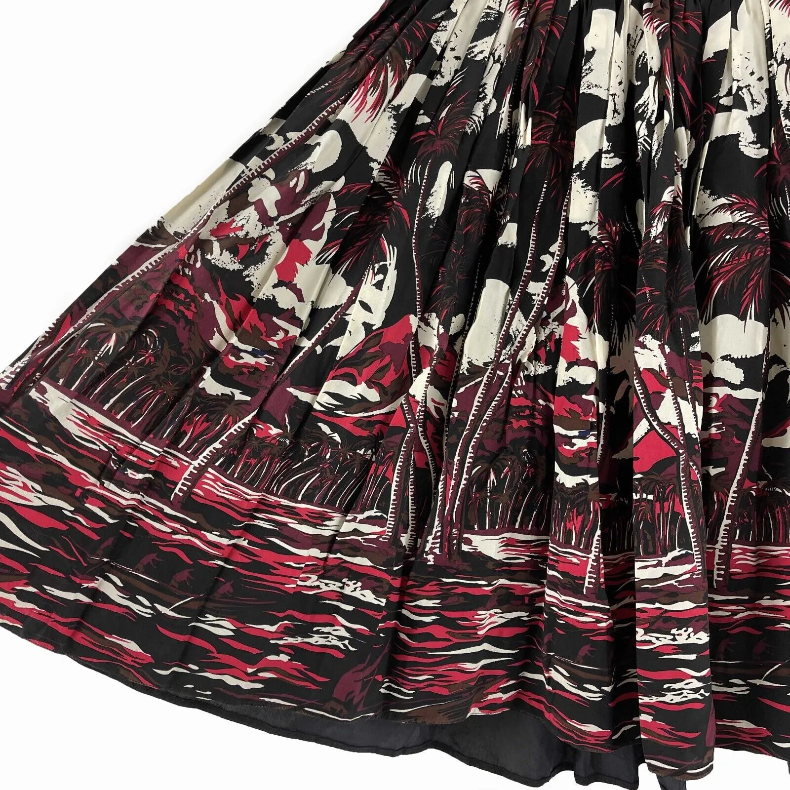 PRADA - Tropical Island Print Black Midi Printed Skirt - 38 US 2