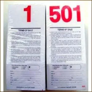 Pre-Numbered Stock Bid Cards w/ Registration Stub (500/Pack) Red #/Black Ink