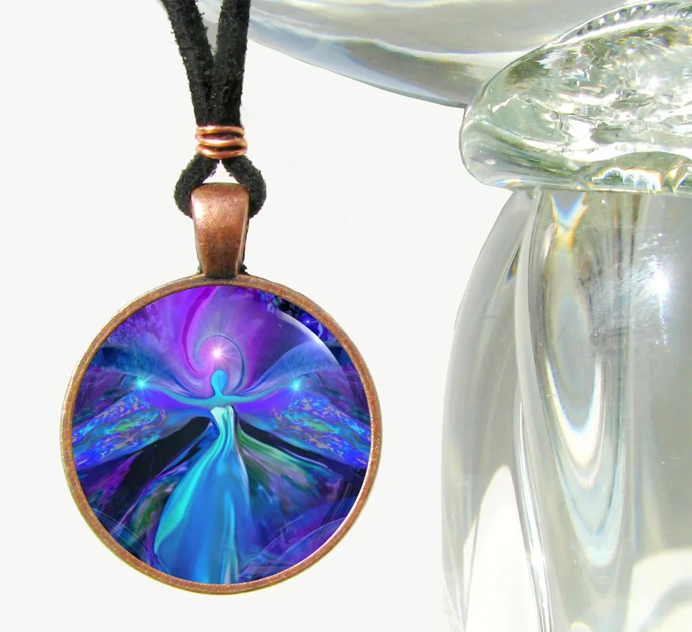 Purple Third Eye Necklace, Intuition Energy Jewelry, Fantasy Angel Art - "The Seer"