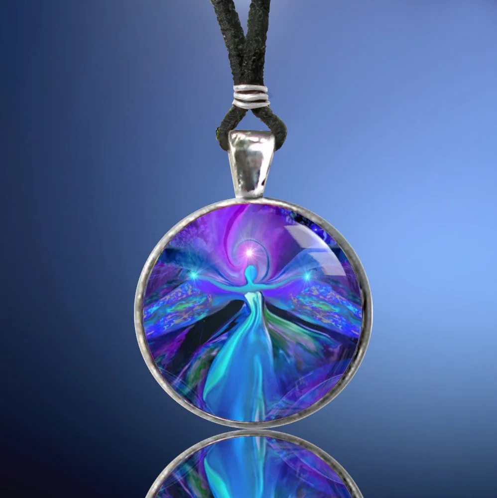 Purple Third Eye Necklace, Intuition Energy Jewelry, Fantasy Angel Art - "The Seer"