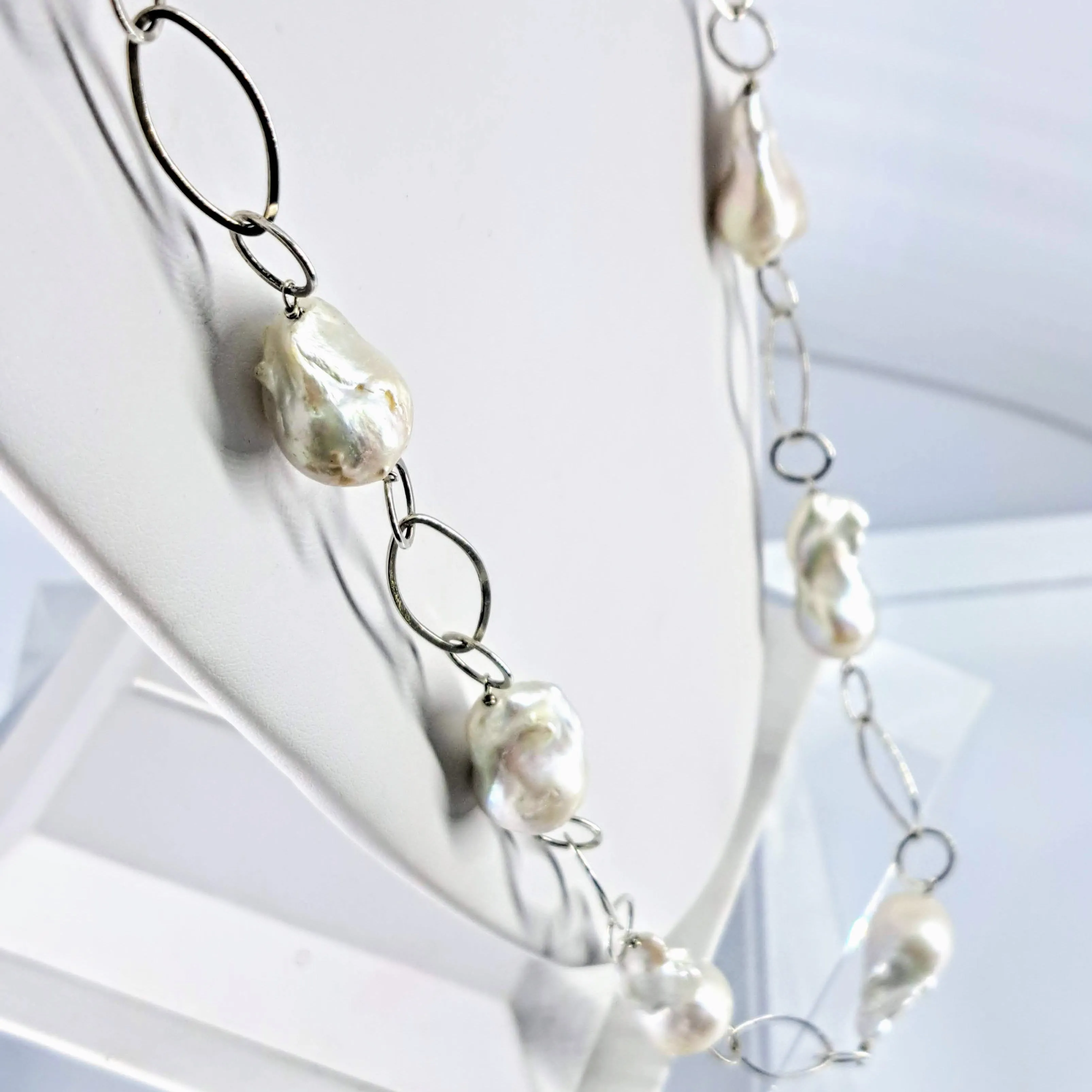 "Gaga Pearls" 34" Necklace - Baroque Pearls, Sterling
