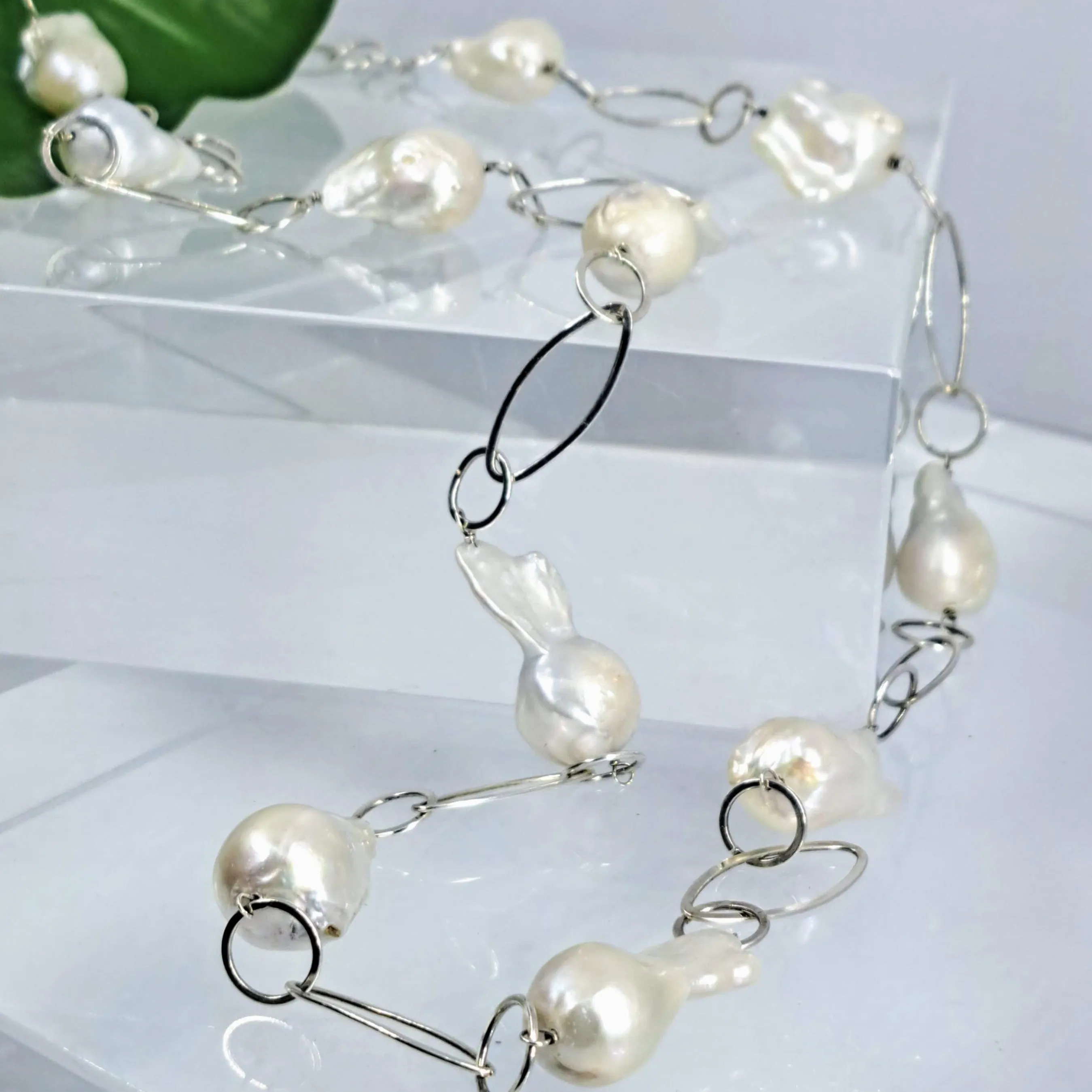 "Gaga Pearls" 34" Necklace - Baroque Pearls, Sterling