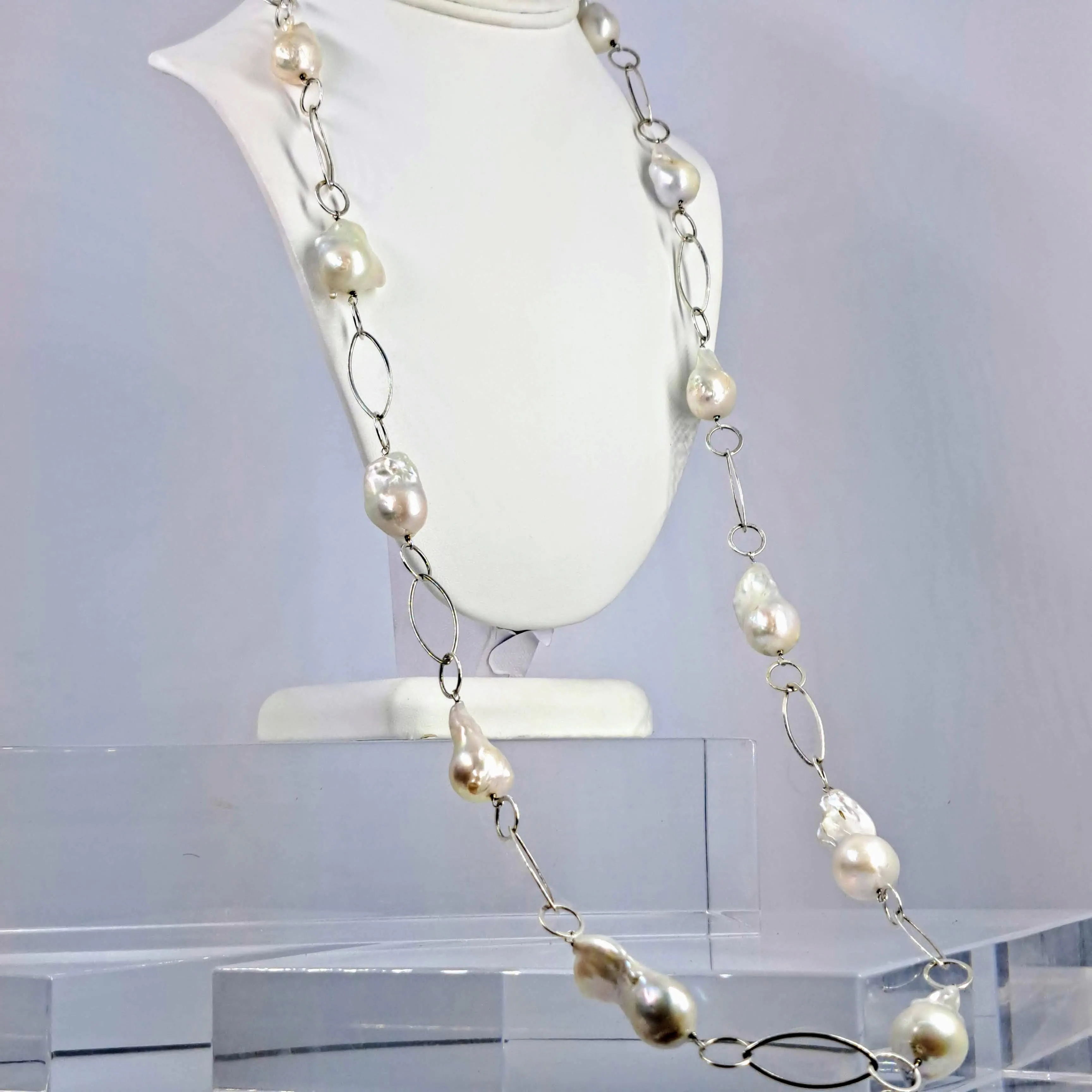 "Gaga Pearls" 34" Necklace - Baroque Pearls, Sterling