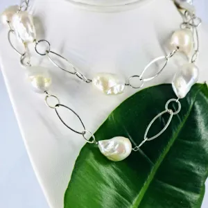 "Gaga Pearls" 34" Necklace - Baroque Pearls, Sterling