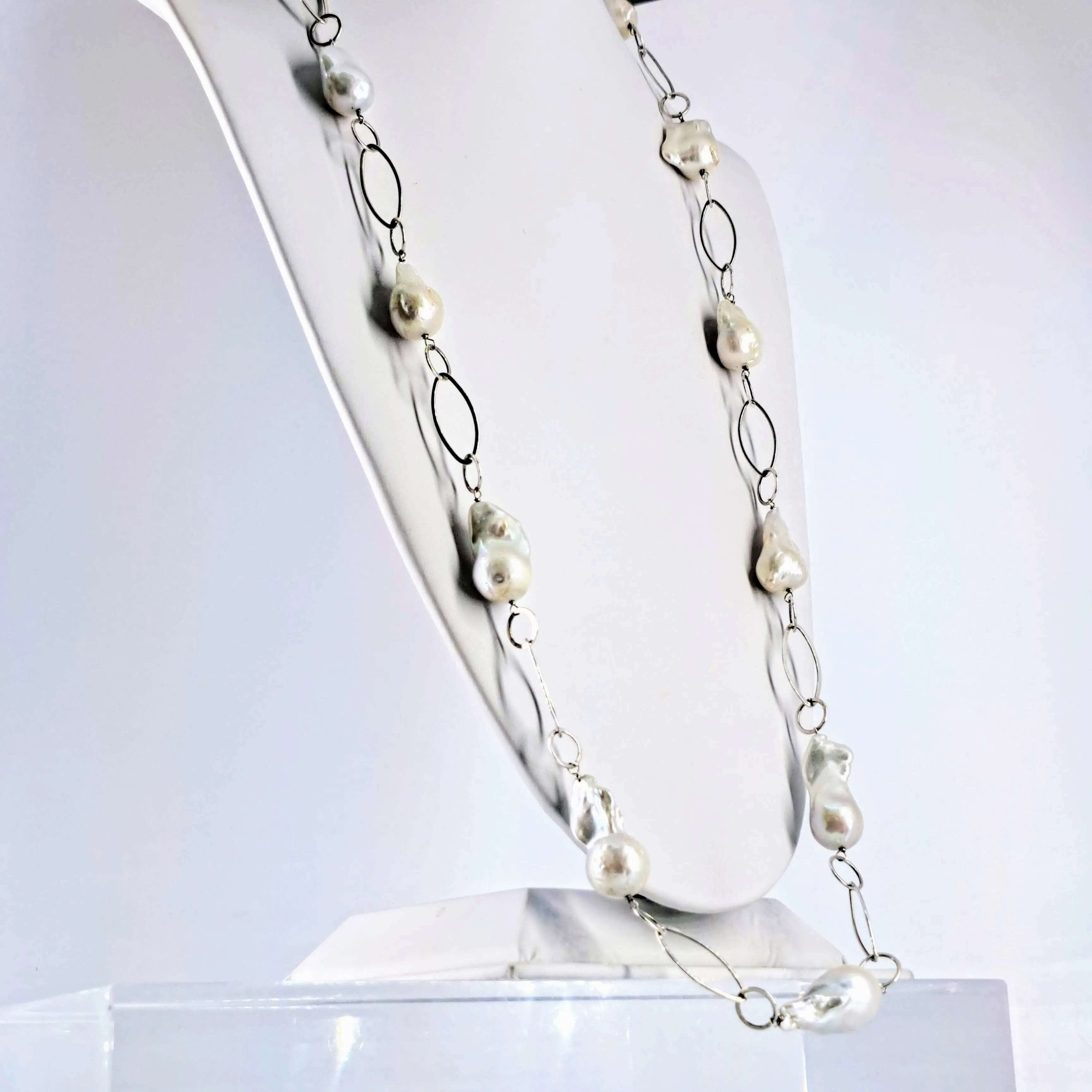 "Gaga Pearls" 34" Necklace - Baroque Pearls, Sterling