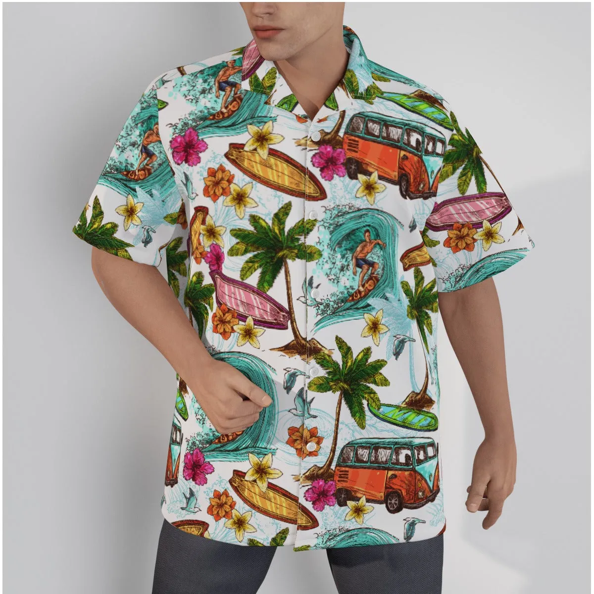 "Microbus and Surfboards" Hawaiian Shirt - Cotton