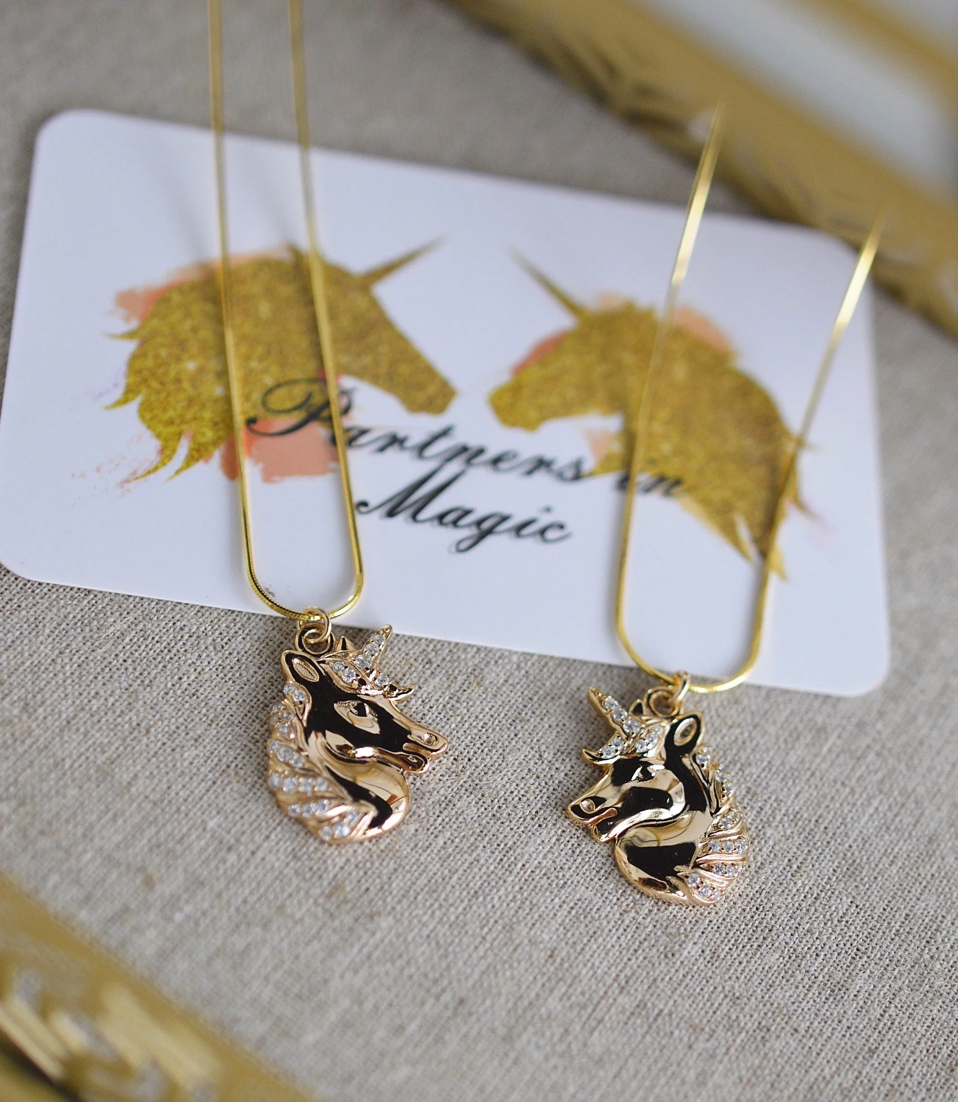"Partners in Magic" Mystical Unicorn Necklace Pair, Best Friends, Mommy & Me