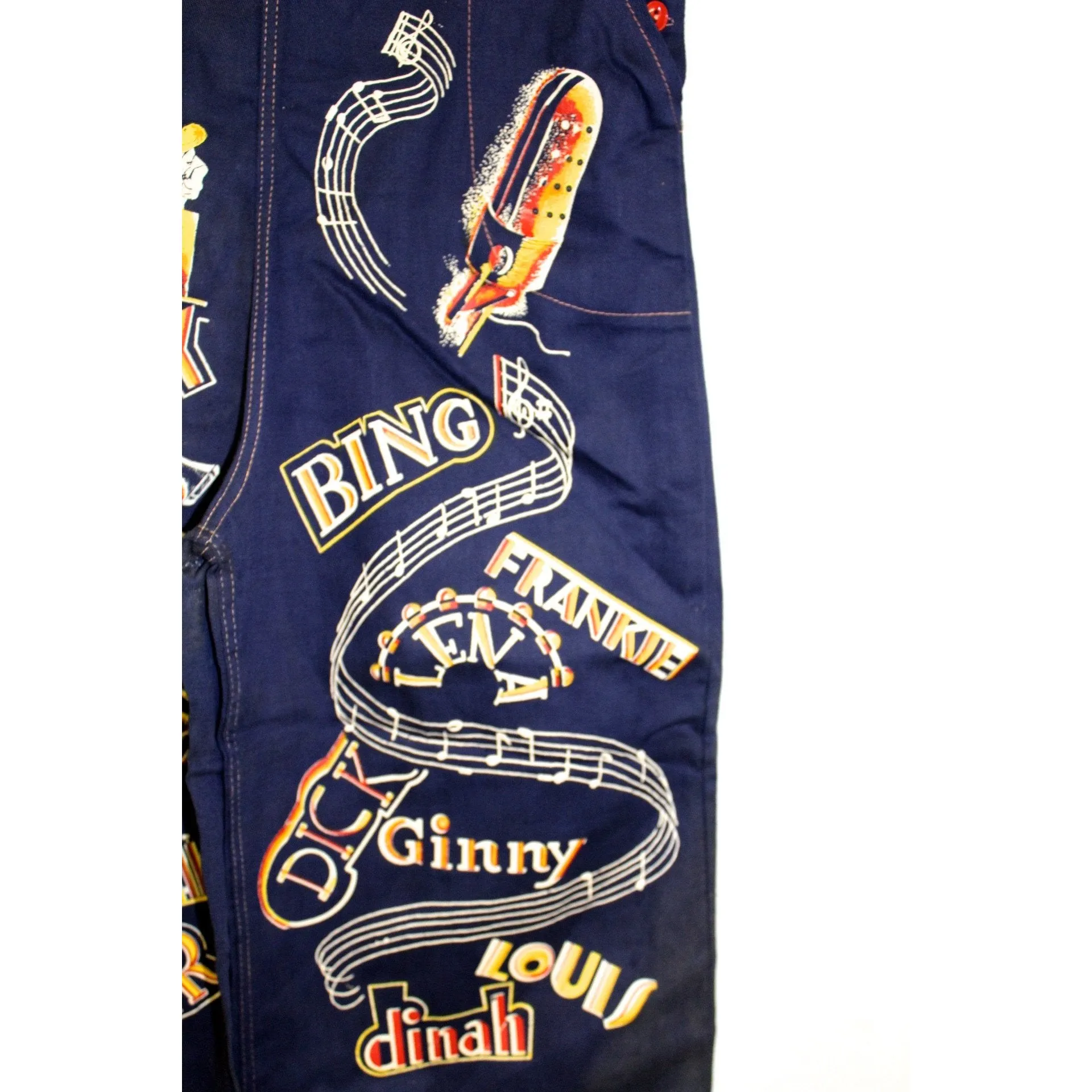 RARE Vintage Womens Girls Jeans Pants 1940s Deadstock Amazing Big Band Graphics  High Waist