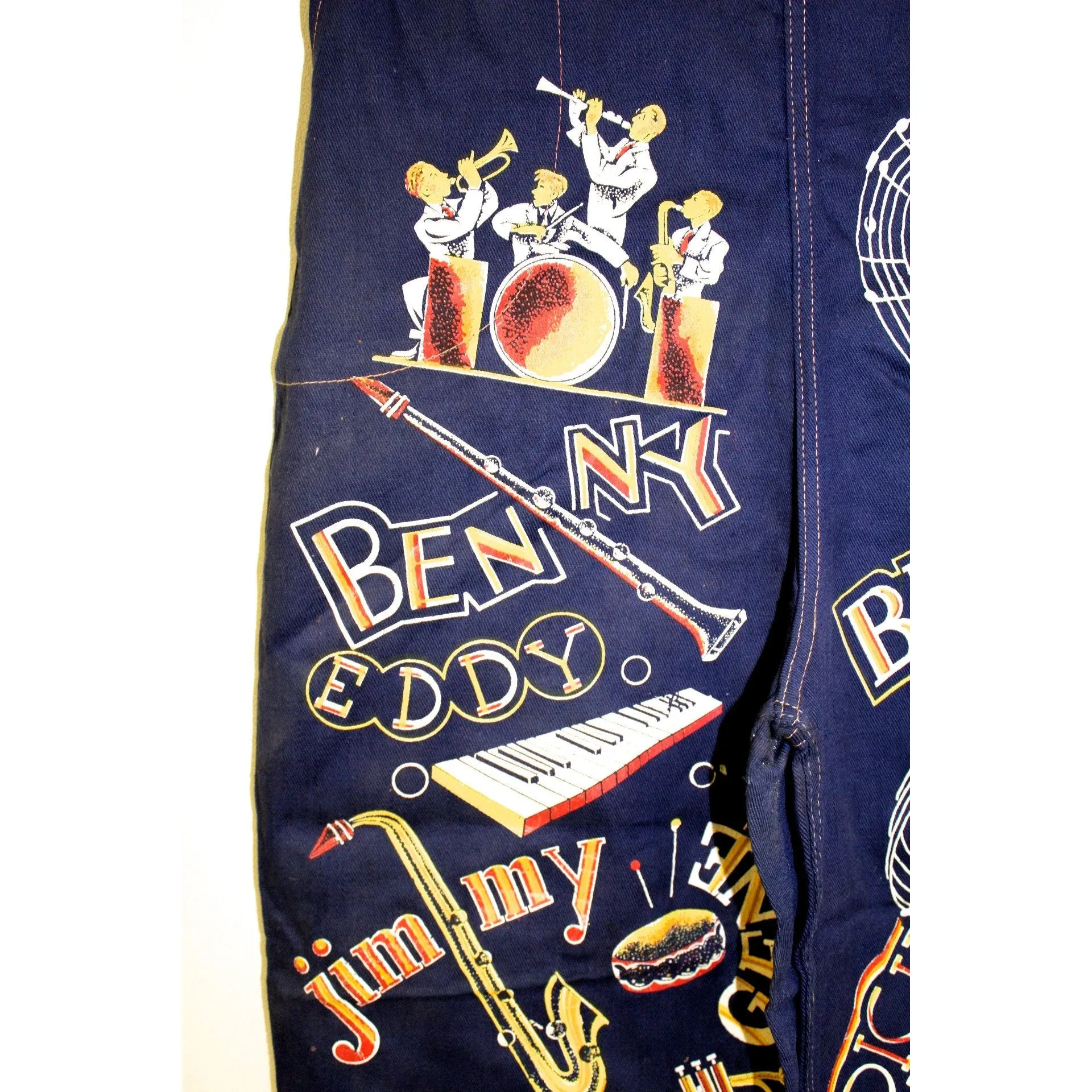RARE Vintage Womens Girls Jeans Pants 1940s Deadstock Amazing Big Band Graphics  High Waist