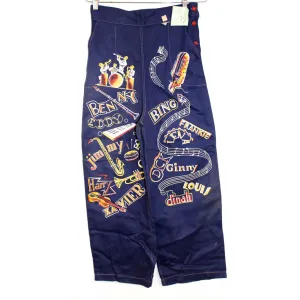 RARE Vintage Womens Girls Jeans Pants 1940s Deadstock Amazing Big Band Graphics  High Waist