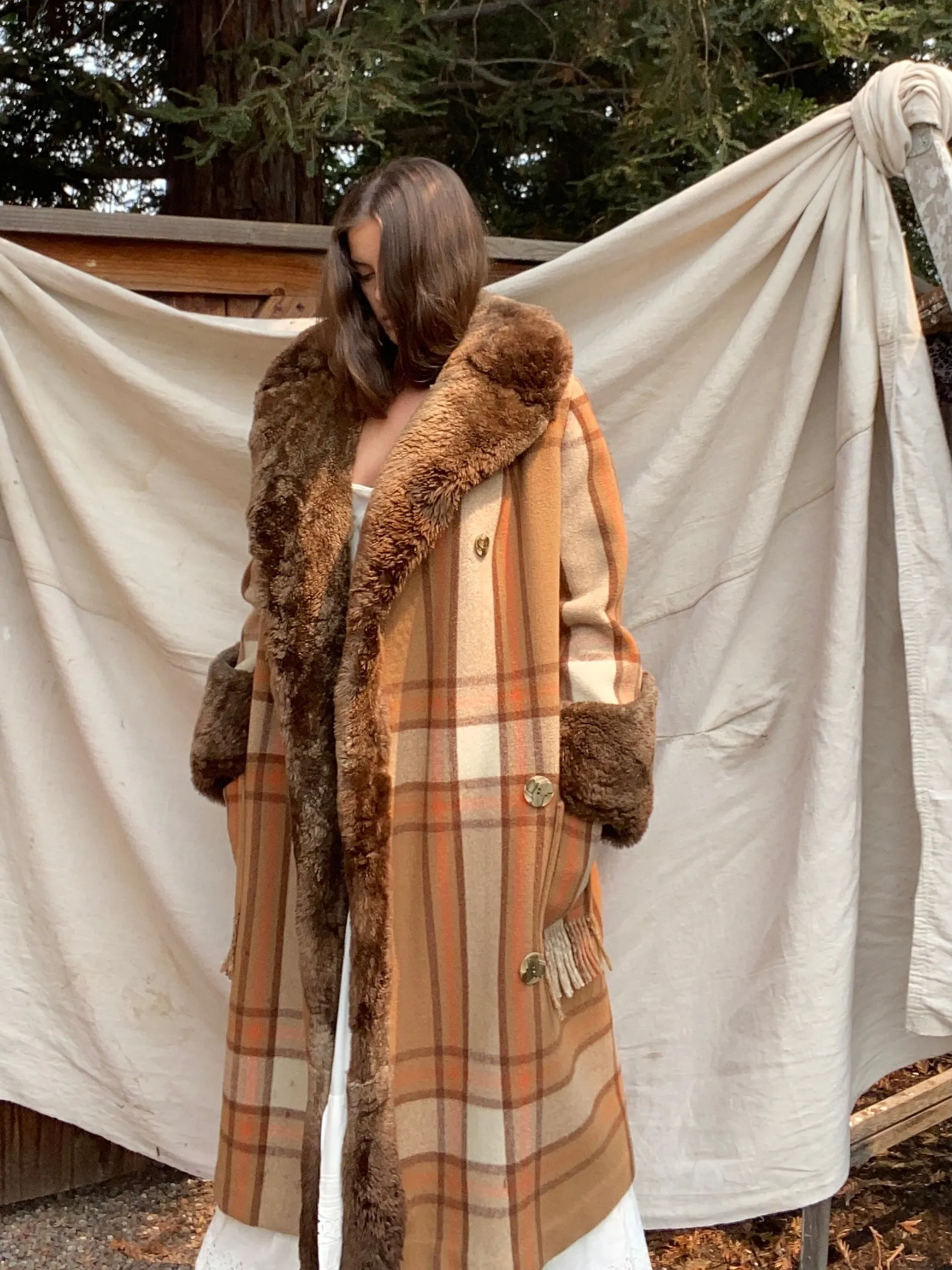 RESERVED~ 1920s Plaid Wool Fur Trimmed Fringe Coat