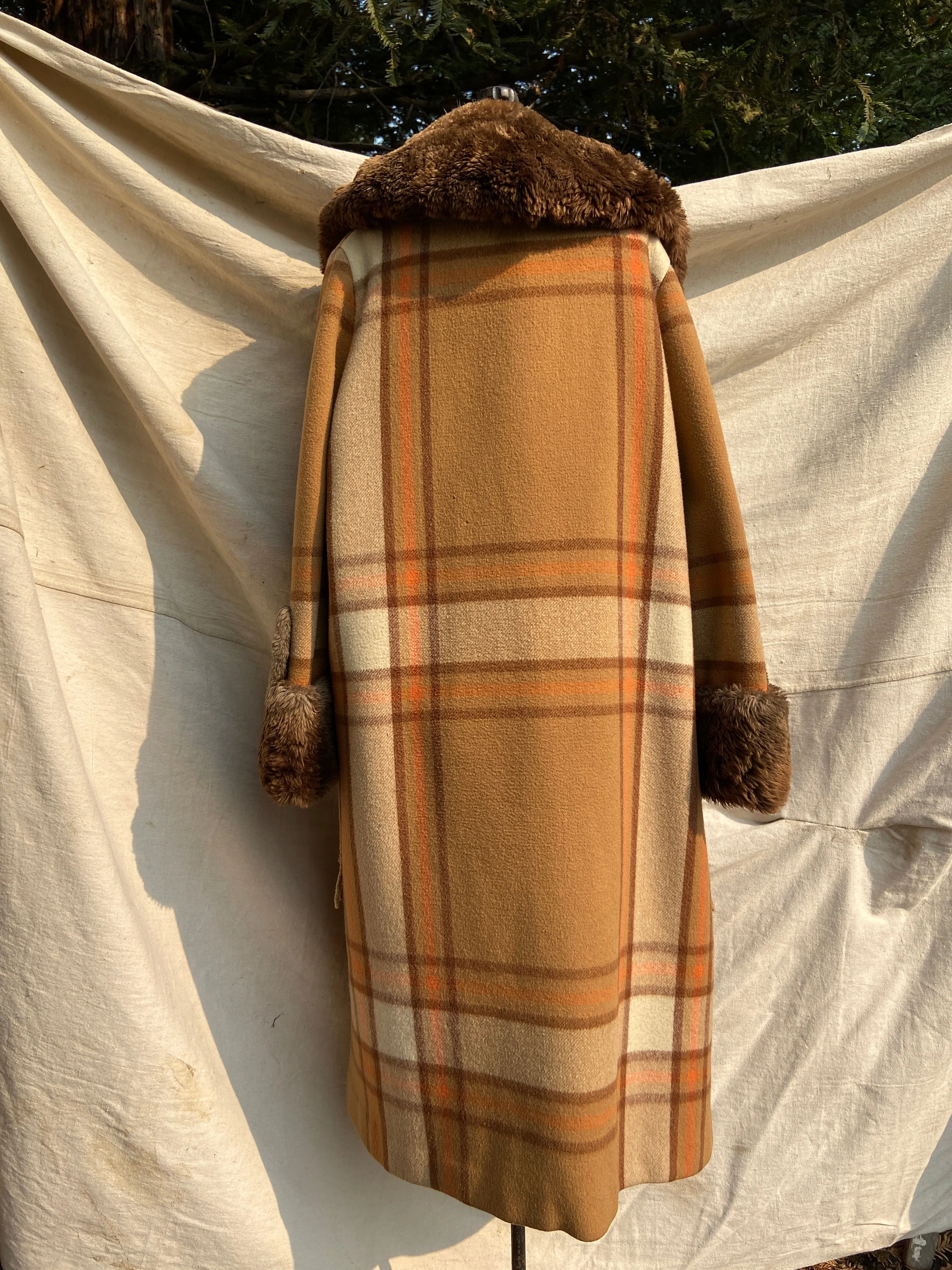 RESERVED~ 1920s Plaid Wool Fur Trimmed Fringe Coat