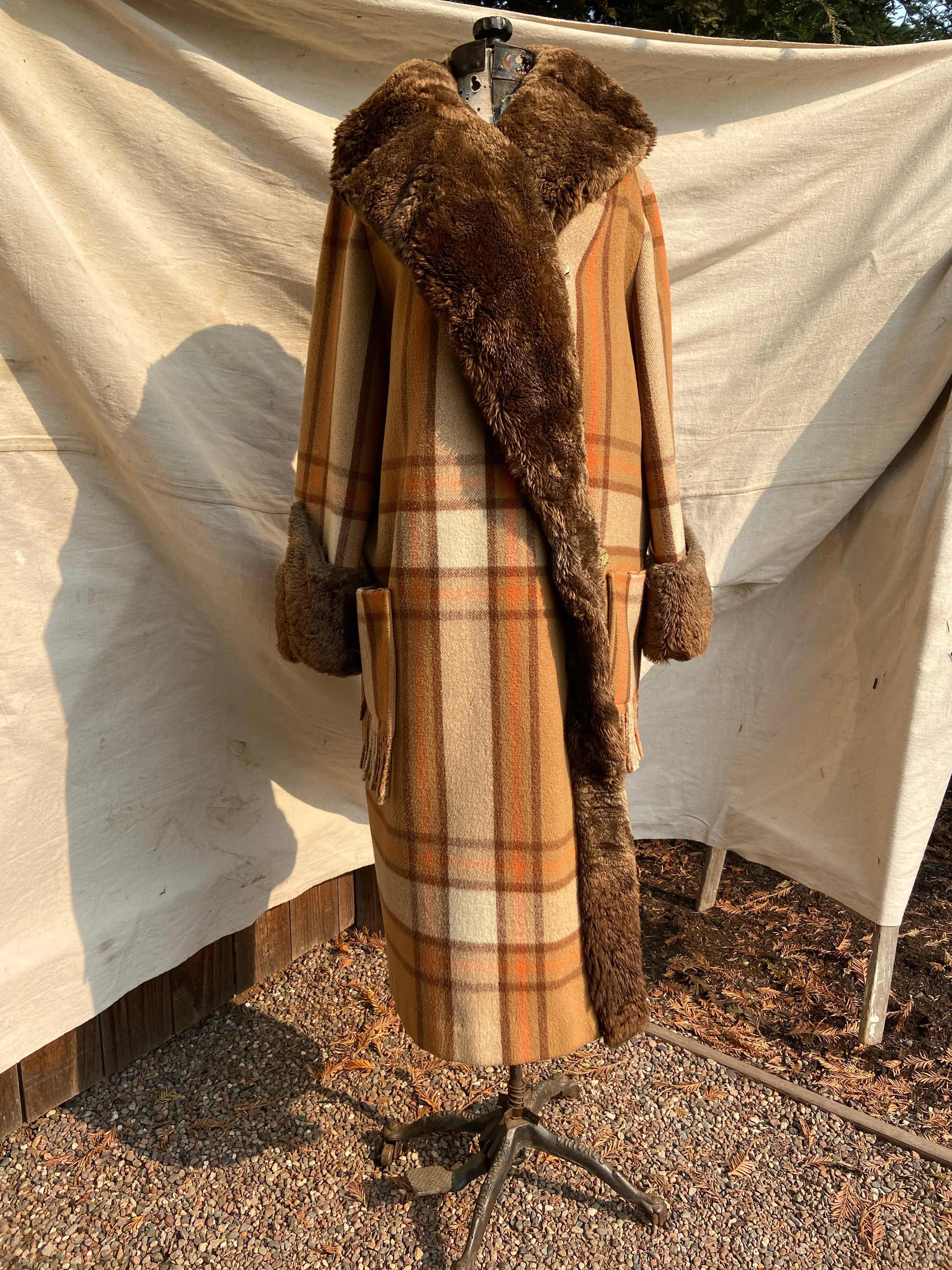 RESERVED~ 1920s Plaid Wool Fur Trimmed Fringe Coat