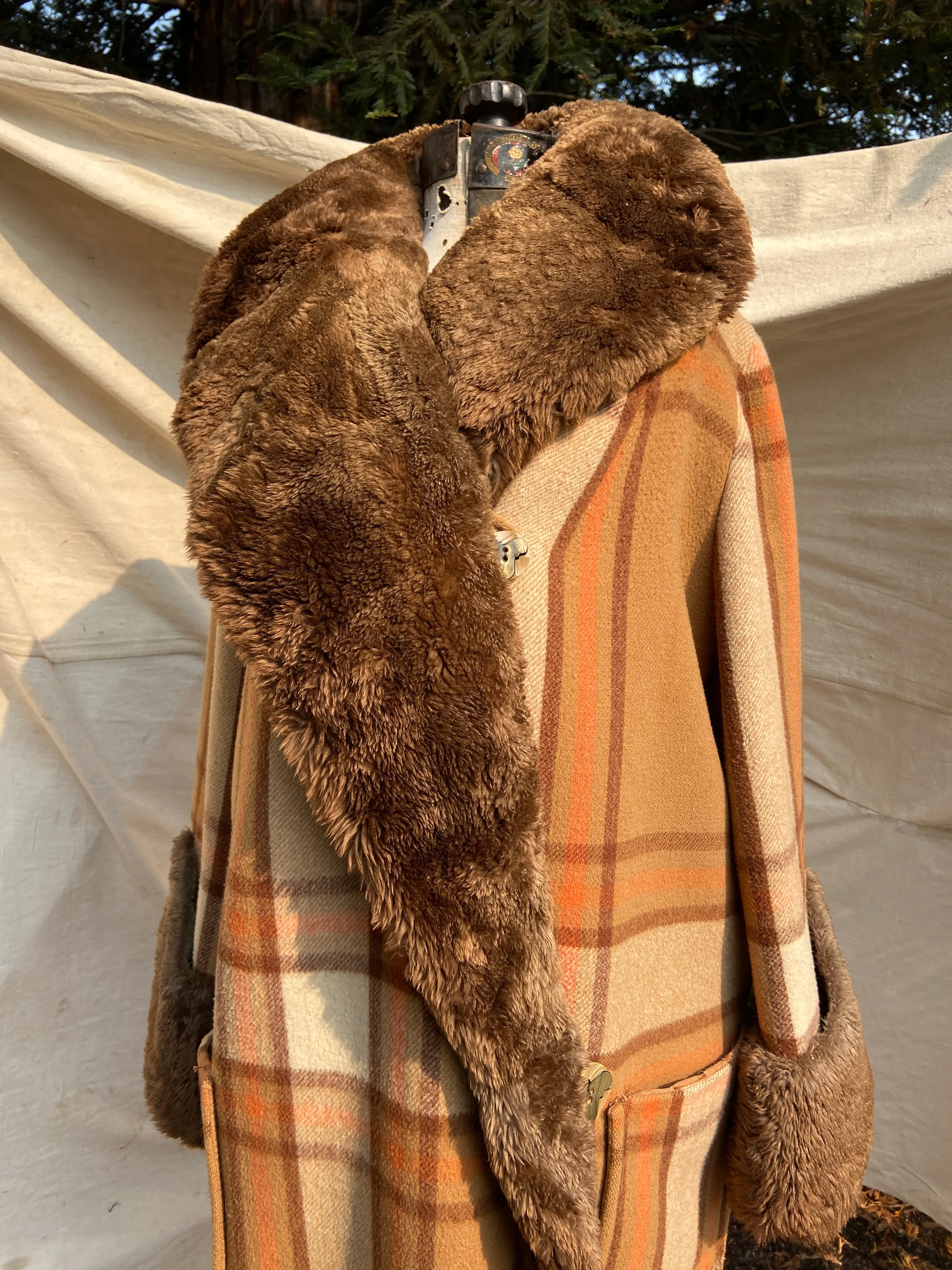 RESERVED~ 1920s Plaid Wool Fur Trimmed Fringe Coat