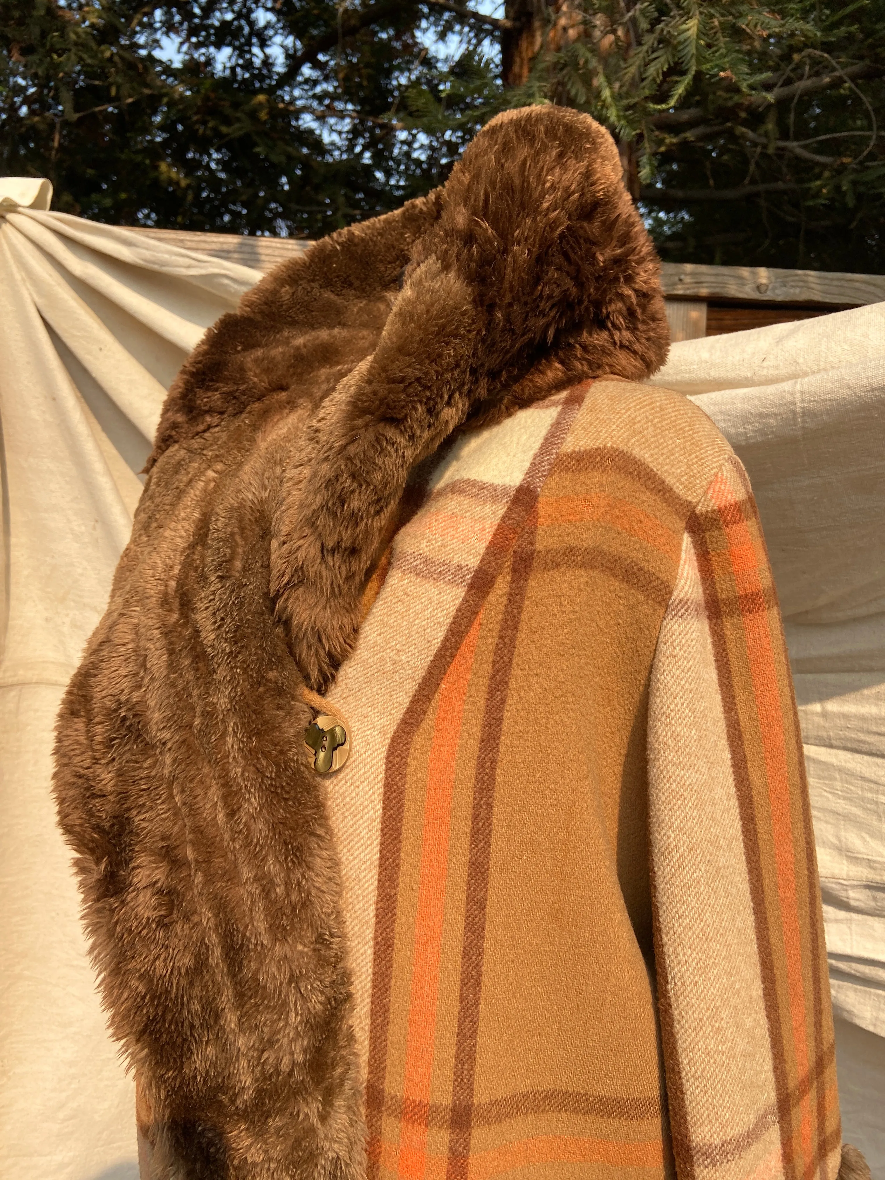 RESERVED~ 1920s Plaid Wool Fur Trimmed Fringe Coat