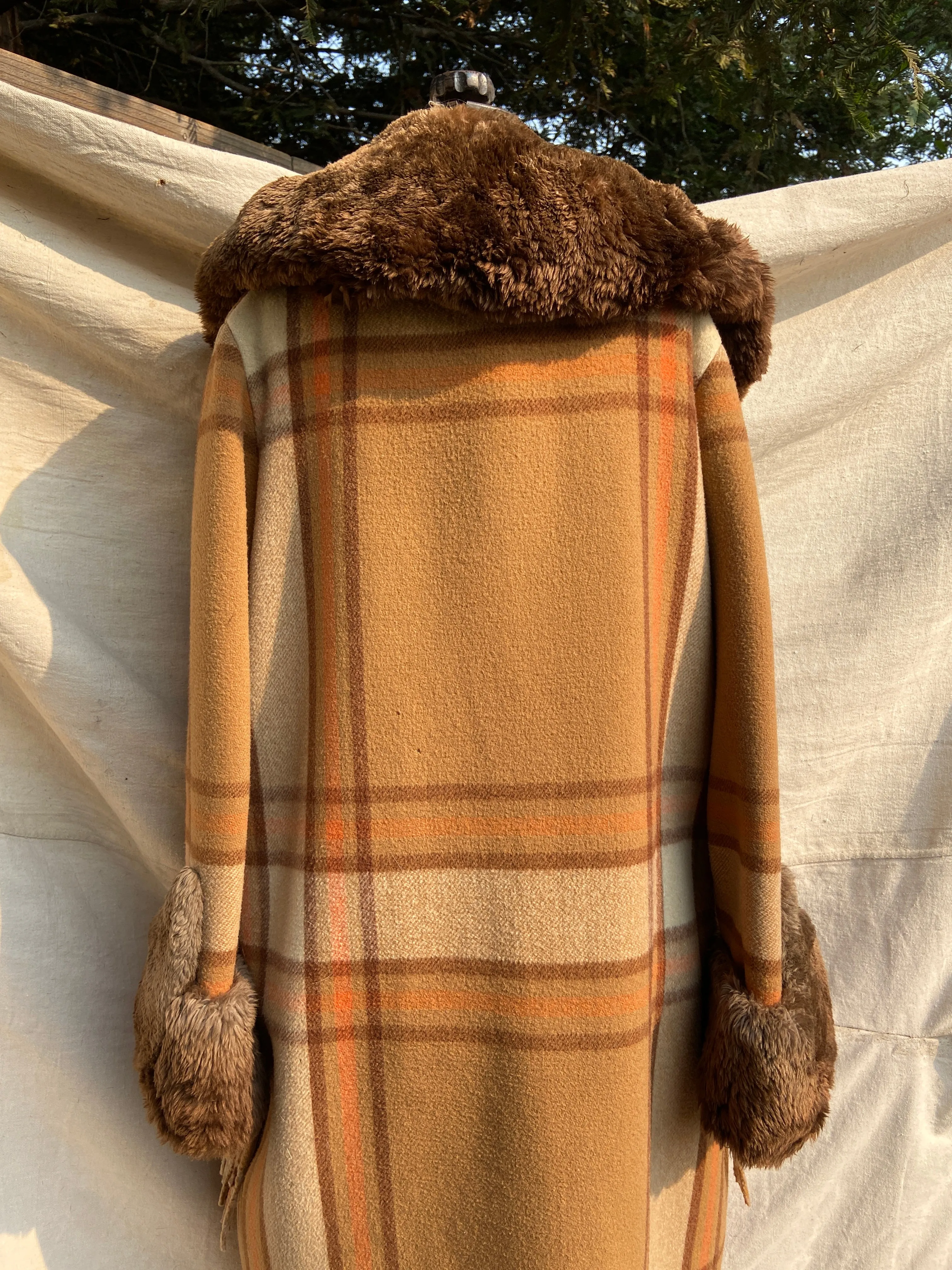 RESERVED~ 1920s Plaid Wool Fur Trimmed Fringe Coat