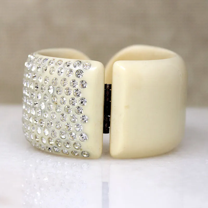 Rhinestone Paved Celluloid Clamper Bracelet & Earrings