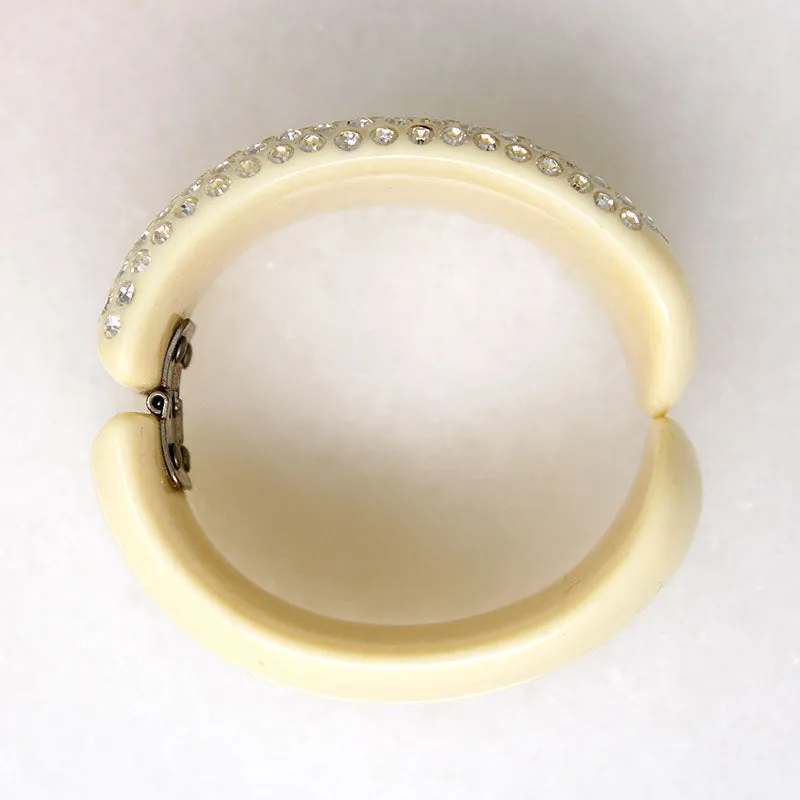 Rhinestone Paved Celluloid Clamper Bracelet & Earrings