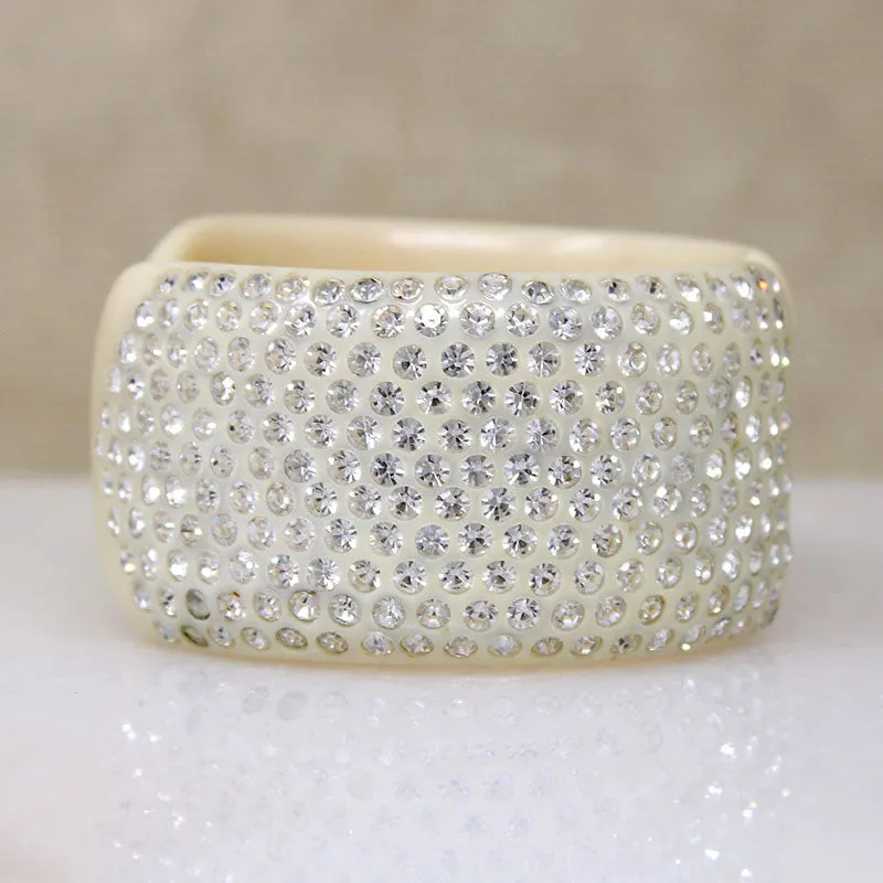 Rhinestone Paved Celluloid Clamper Bracelet & Earrings