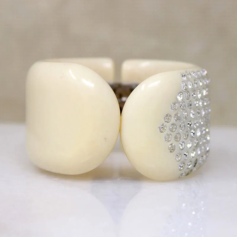 Rhinestone Paved Celluloid Clamper Bracelet & Earrings