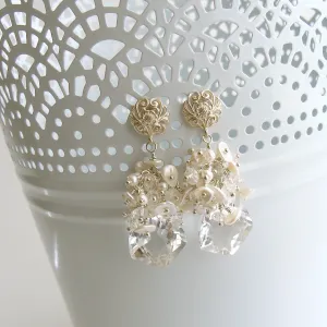 Rock Crystal Seed Pearl Keshi Pearl Bridal Earrings - Orange Blossom II Earrings