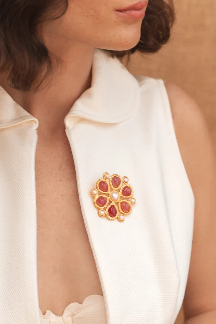 Rosace Broach with Larimar and Calcedoine