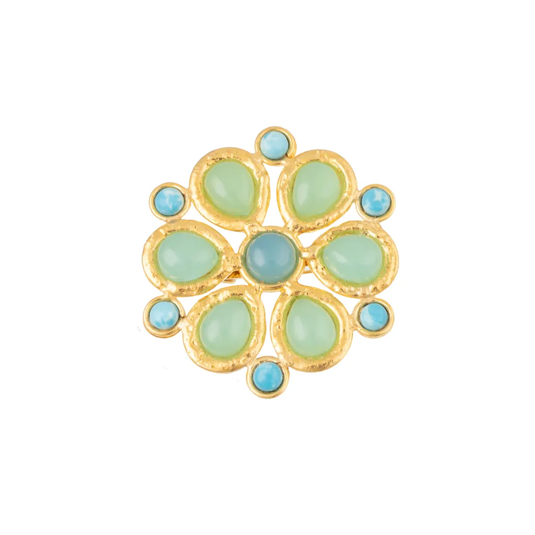 Rosace Broach with Larimar and Calcedoine