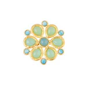 Rosace Broach with Larimar and Calcedoine