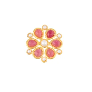 Rosace Broach with Pearl and Pink Jade