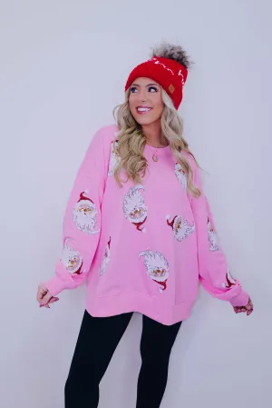Santa Sequin Patch Sweatshirt - Pink