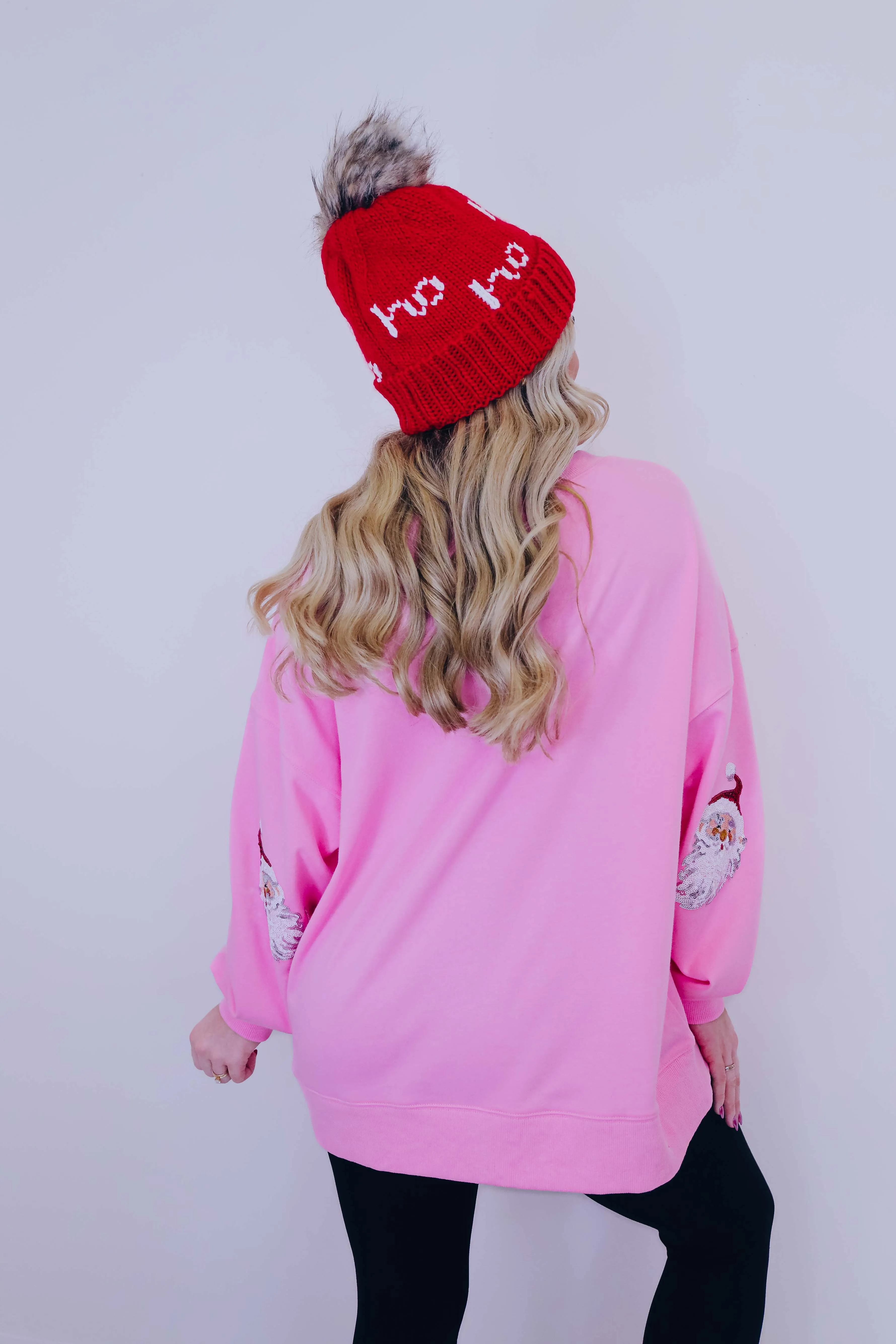 Santa Sequin Patch Sweatshirt - Pink