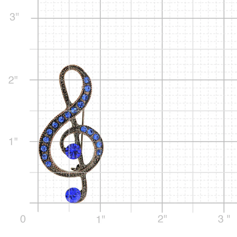 Sapphire Blue Spiral Music Note Pin Brooch