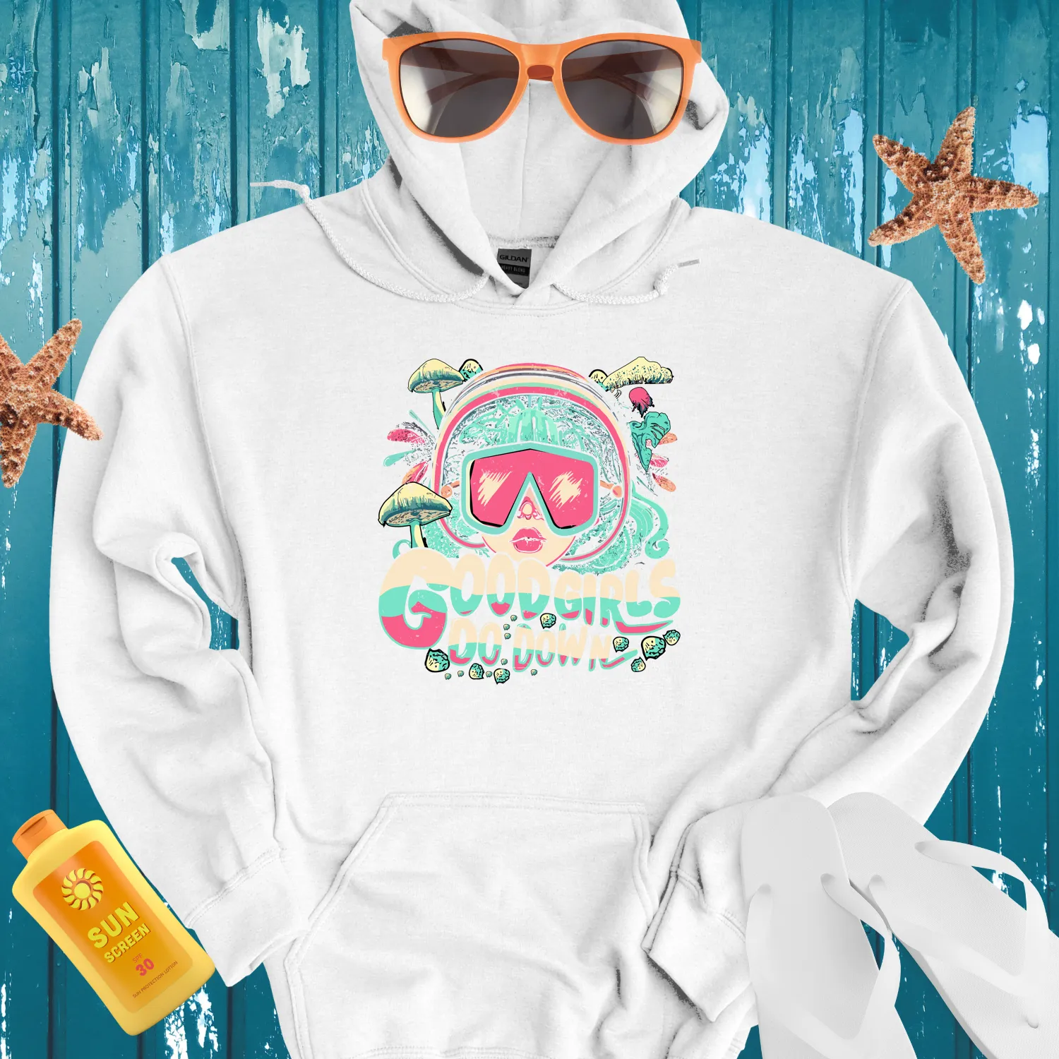 Scuba Diving Hoodie With Bold Diver And Marine Life Design