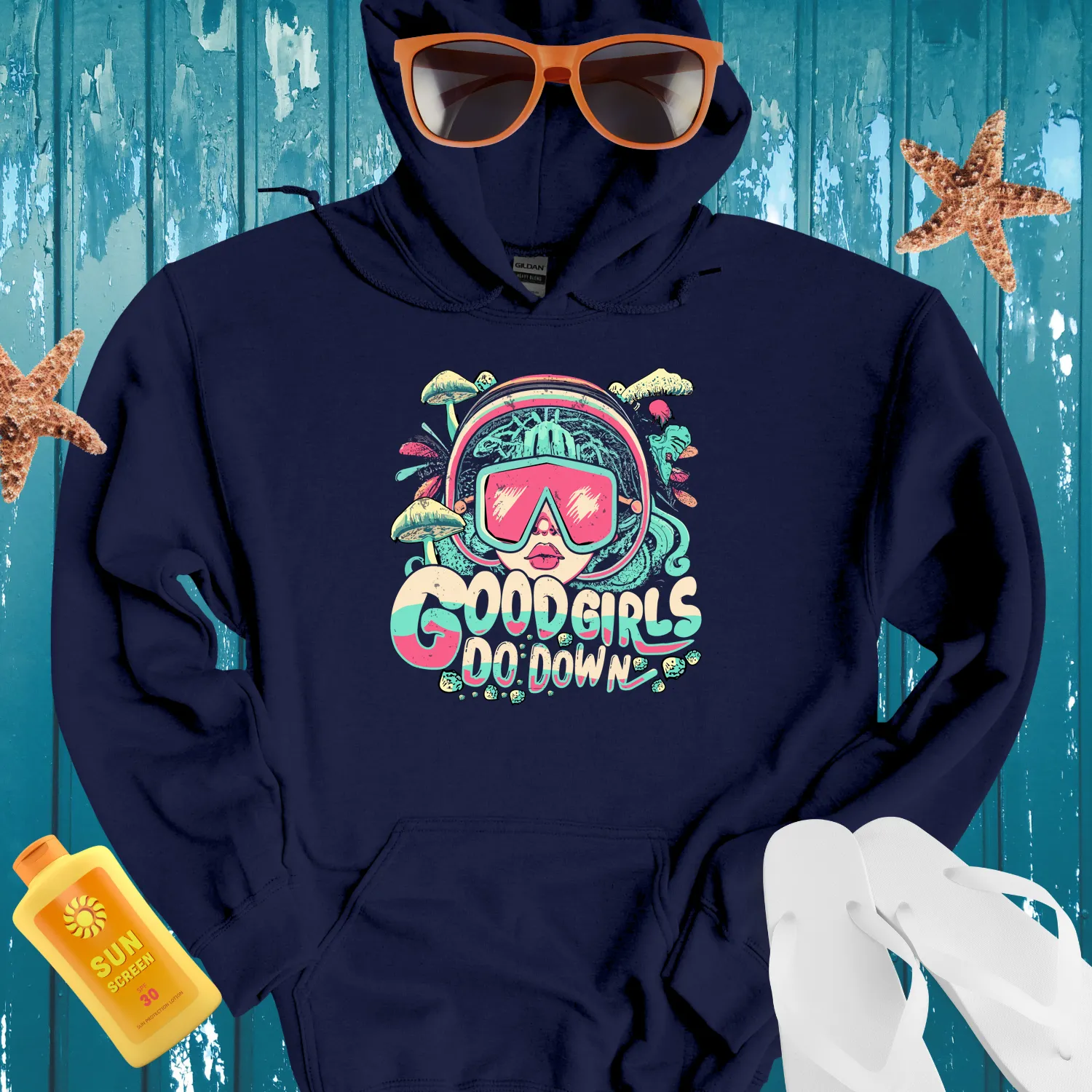 Scuba Diving Hoodie With Bold Diver And Marine Life Design